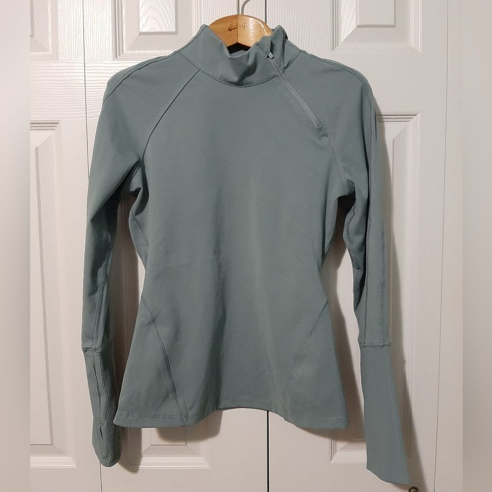 YOGALICIOUS Lux Zip Neck Long Sleeve Pullover Top Shirt Women's S Sage Green